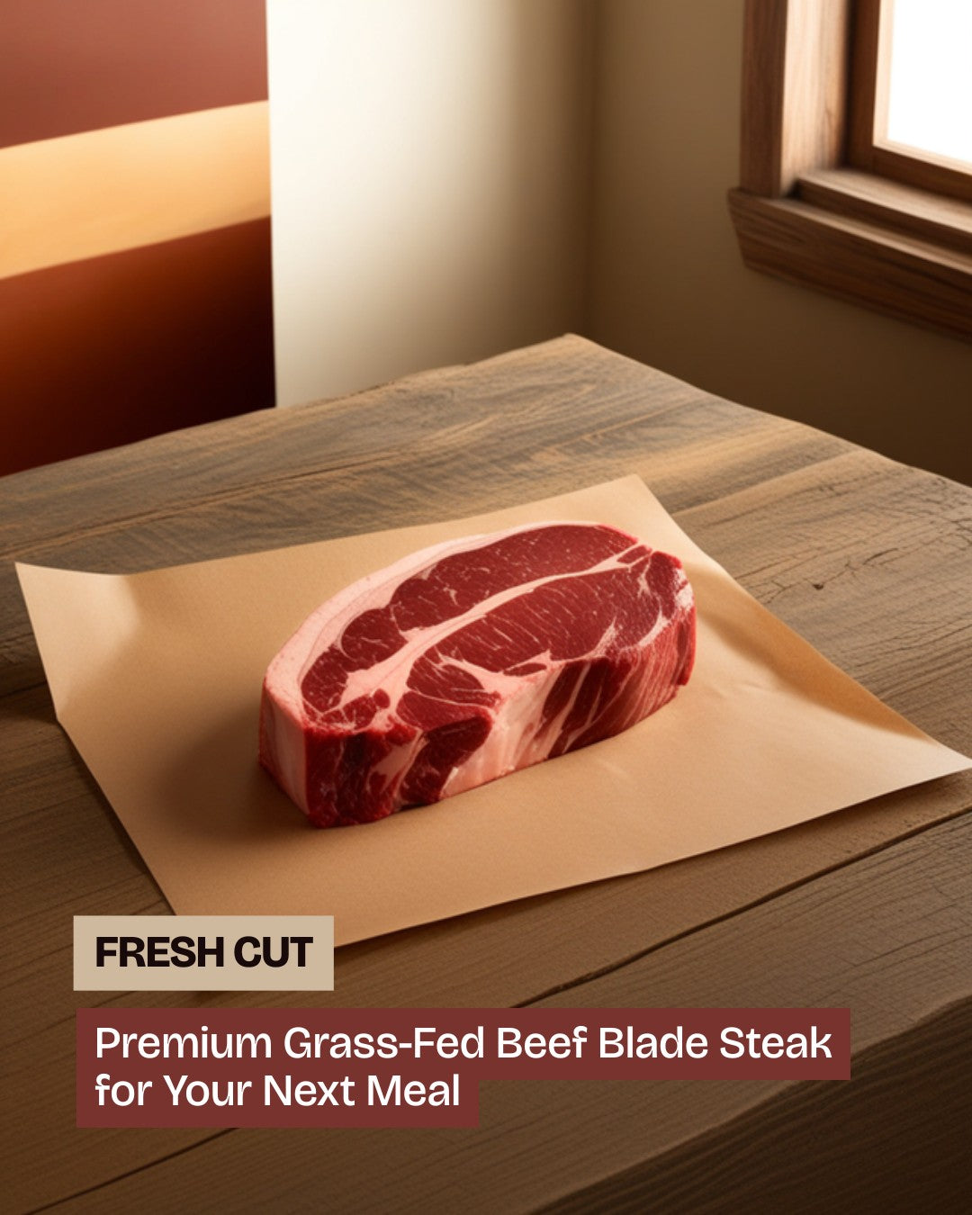 Raw blade steak on kraft butcher paper - GrayCon Farms