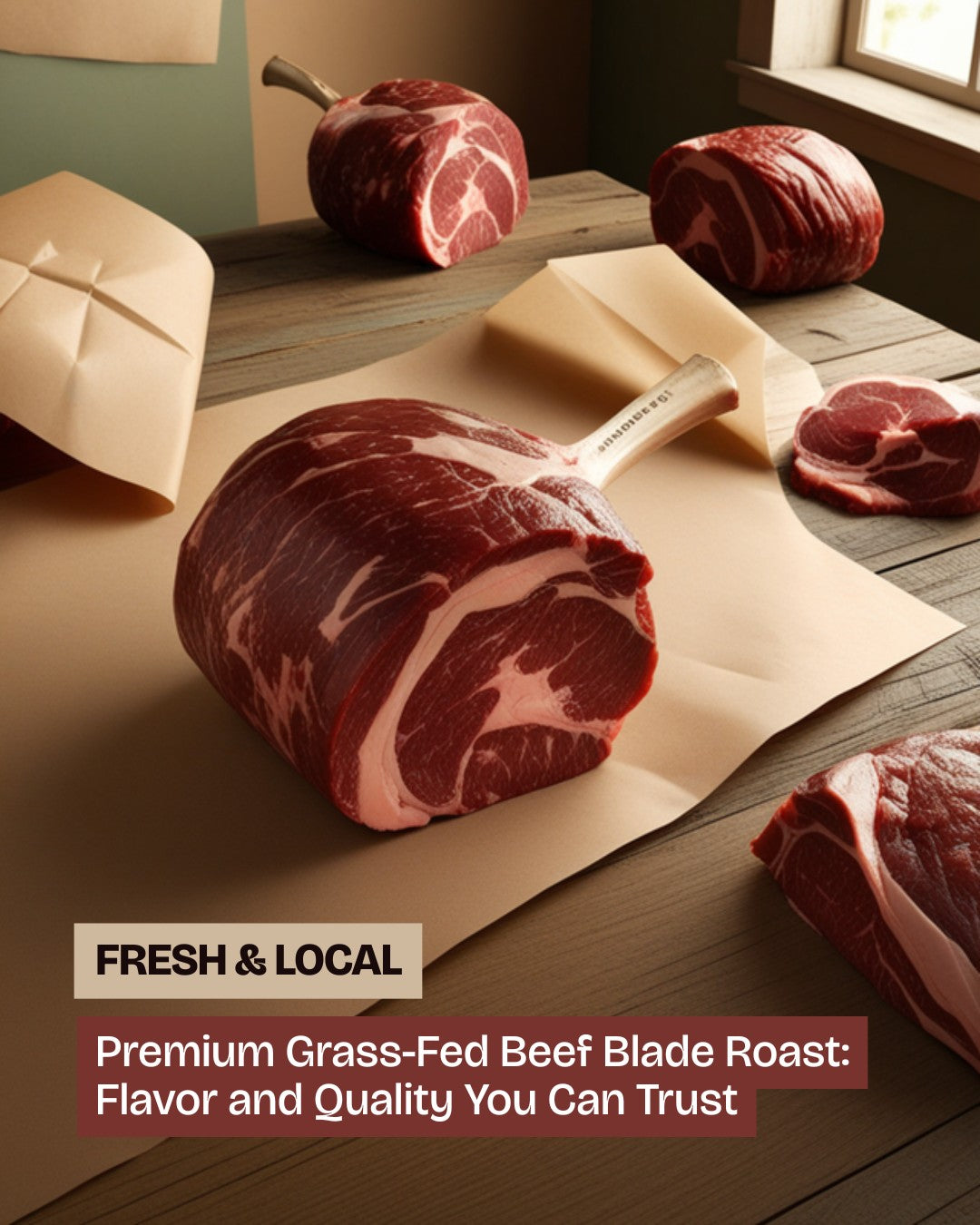 Raw blade roast on kraft butcher paper - GrayCon Farms
