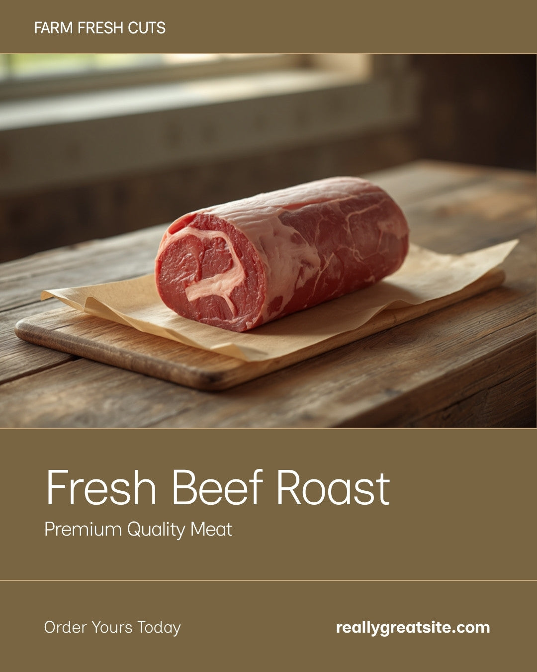 Raw eye of round roast on kraft butcher paper - GrayCon Farms