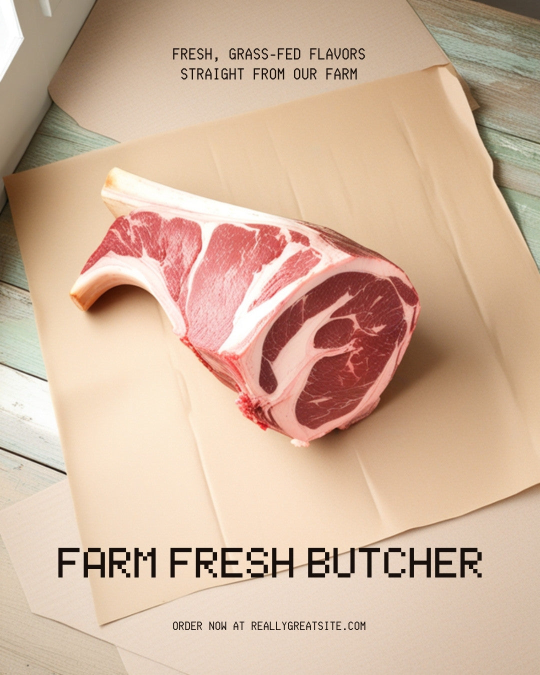 Raw bone-in prime rib roast on kraft butcher paper - GrayCon Farms