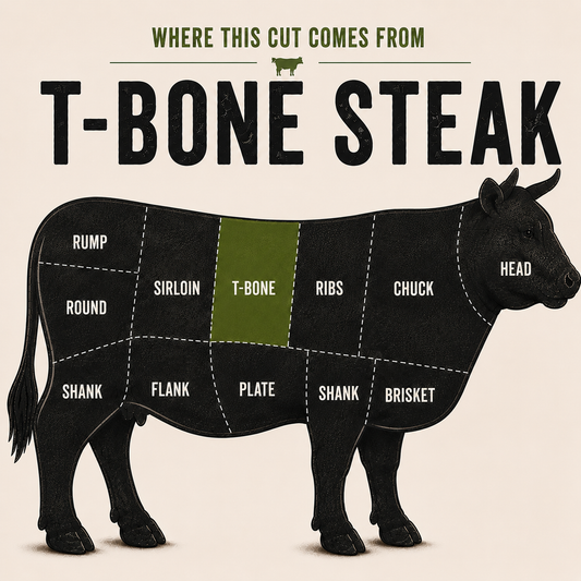T-Bone Steak cut — grass-fed beef from GrayCon Farms, Elmvale Ontario